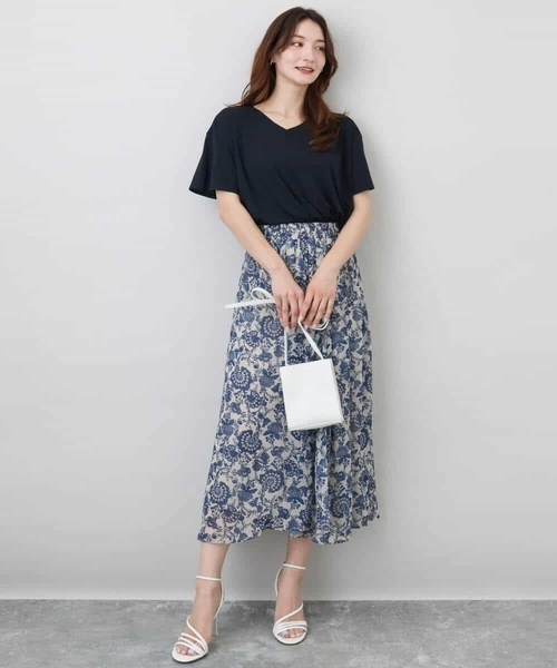 MK MICHEL KLEIN（エムケーミッシェルクラン）の「更紗プリント花柄シフォンスカート/洗える（スカート・レディース・ベージュ/カーキ系・38）」の18枚目の写真