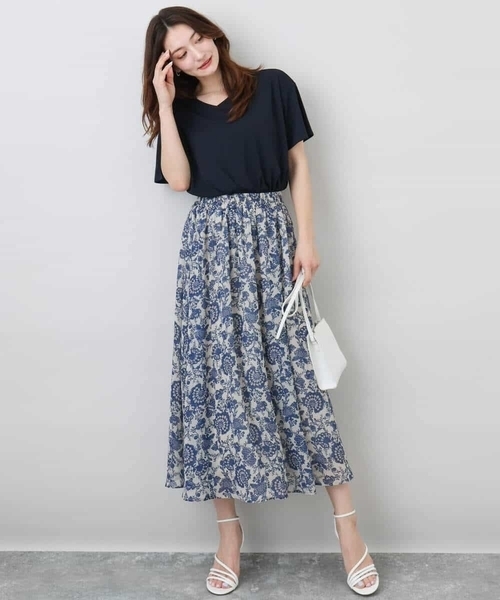 MK MICHEL KLEIN（エムケーミッシェルクラン）の「更紗プリント花柄シフォンスカート/洗える（スカート・レディース・ベージュ/カーキ系・38）」の19枚目の写真