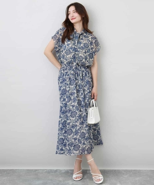 MK MICHEL KLEIN（エムケーミッシェルクラン）の「更紗プリント花柄シフォンスカート/洗える（スカート・レディース・ベージュ/カーキ系・38）」の21枚目の写真