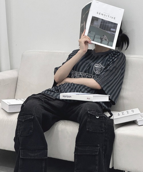 KsG（ケーエスジー）の「ストライプゲームシャツ（Tシャツ/カットソー・レディース・ホワイト/ブラック・SMALL/MEDIUM/LARGE）」の5枚目の写真
