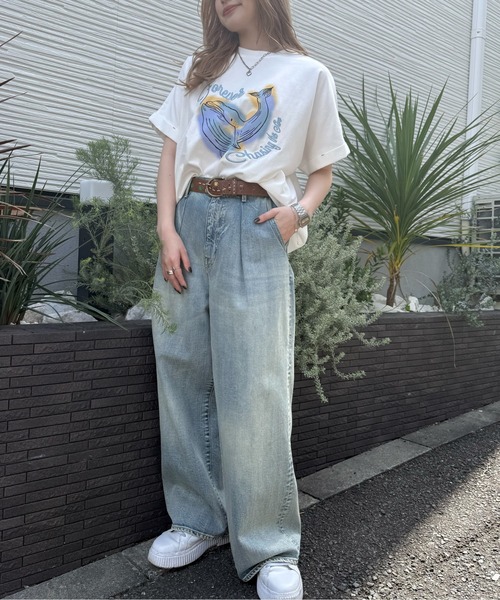DOUBLE NAME(ダブルネーム)の「太陽を追いかけたいくじらゆるTEE(Tシャツ/カットソー・レディース・ブラック系その他/ブルー/オフホワイト・FREE)」の5枚目の写真