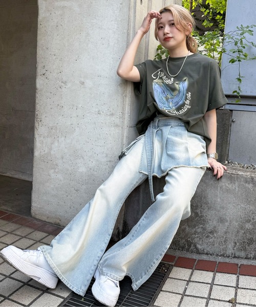 DOUBLE NAME(ダブルネーム)の「太陽を追いかけたいくじらゆるTEE(Tシャツ/カットソー・レディース・ブラック系その他/ブルー/オフホワイト・FREE)」の9枚目の写真