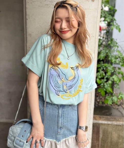 DOUBLE NAME(ダブルネーム)の「太陽を追いかけたいくじらゆるTEE(Tシャツ/カットソー・レディース・ブラック系その他/ブルー/オフホワイト・FREE)」の11枚目の写真