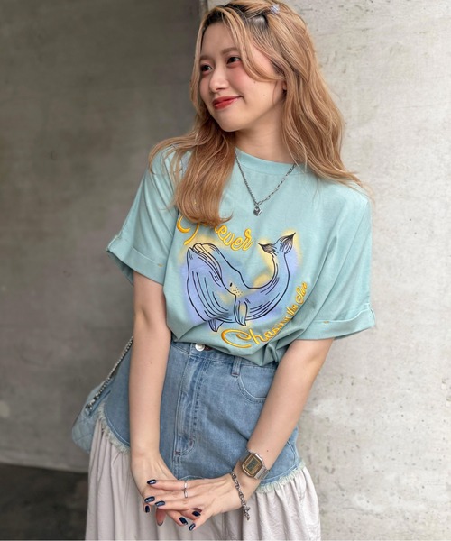 DOUBLE NAME(ダブルネーム)の「太陽を追いかけたいくじらゆるTEE(Tシャツ/カットソー・レディース・ブラック系その他/ブルー/オフホワイト・FREE)」の12枚目の写真