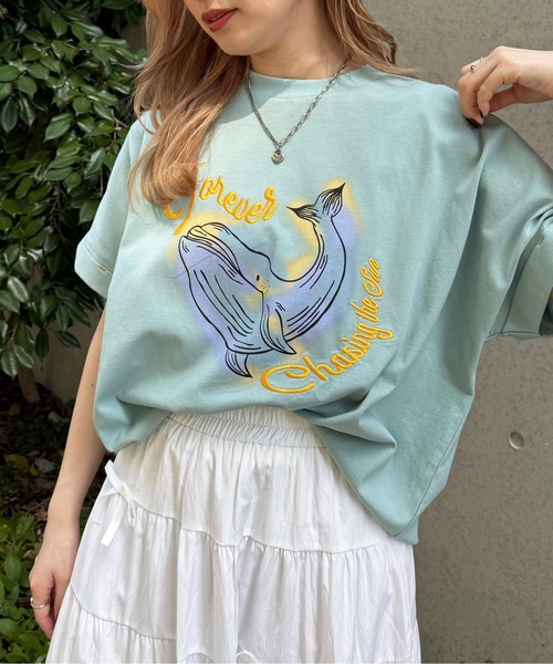 DOUBLE NAME(ダブルネーム)の「太陽を追いかけたいくじらゆるTEE(Tシャツ/カットソー・レディース・ブラック系その他/ブルー/オフホワイト・FREE)」の13枚目の写真