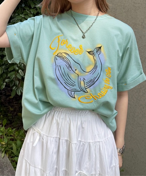 DOUBLE NAME(ダブルネーム)の「太陽を追いかけたいくじらゆるTEE(Tシャツ/カットソー・レディース・ブラック系その他/ブルー/オフホワイト・FREE)」の14枚目の写真