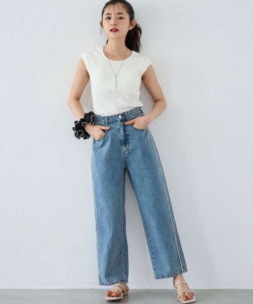 mil(ミル)の「サイドフリンジデニムパンツ(デニムパンツ・レディース・ライトブルー/インディゴブルー・S-Short/M-Short/S-Regular)」の9枚目の写真