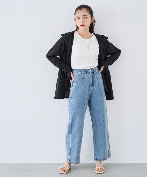 mil(ミル)の「サイドフリンジデニムパンツ(デニムパンツ・レディース・ライトブルー/インディゴブルー・S-Short/M-Short/S-Regular)」の4枚目の写真