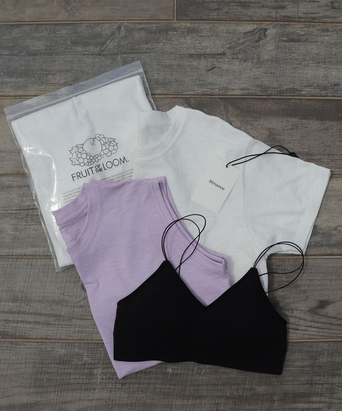 FRUIT OF THE LOOM（フルーツオブザルーム）の「FRUIT OF THE LOOM × Stroove / Bra top & tank top＆T-Shirt 3P / 別注 ブラトップ & タンクトップ & Tシャツ 3セット（タンクトップ・レディース・ホワイト系/ホワイト/ピンク系・FREE）」の2枚目の写真