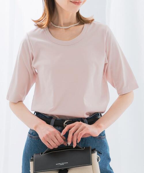 URBAN RESEARCH ROSSO WOMEN（アーバンリサーチ　ロッソ）の「スーピマコットンUネックカットソー（Tシャツ/カットソー・レディース・ホワイト/ピンク/ネイビー・FREE）」の10枚目の写真