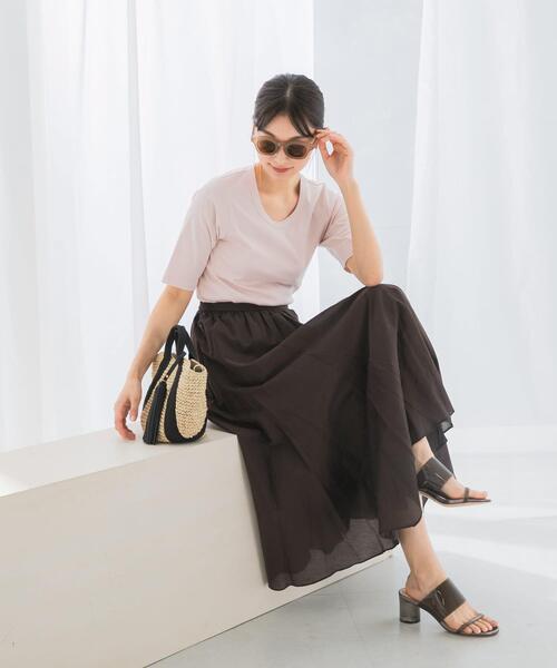 URBAN RESEARCH ROSSO WOMEN（アーバンリサーチ　ロッソ）の「スーピマコットンUネックカットソー（Tシャツ/カットソー・レディース・ホワイト/ピンク/ネイビー・FREE）」の13枚目の写真