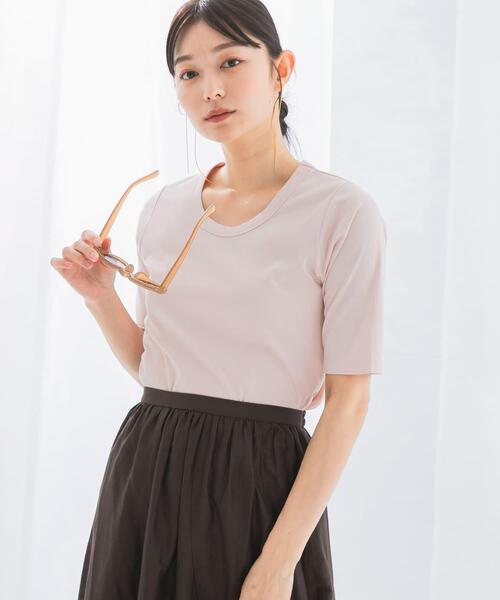 URBAN RESEARCH ROSSO WOMEN（アーバンリサーチ　ロッソ）の「スーピマコットンUネックカットソー（Tシャツ/カットソー・レディース・ホワイト/ピンク/ネイビー・FREE）」の14枚目の写真