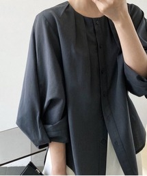 フォースメント Forcement シンプル長袖シャツブラウス （ブラック） フォースメント Forcement シンプル長袖シャツブラウス