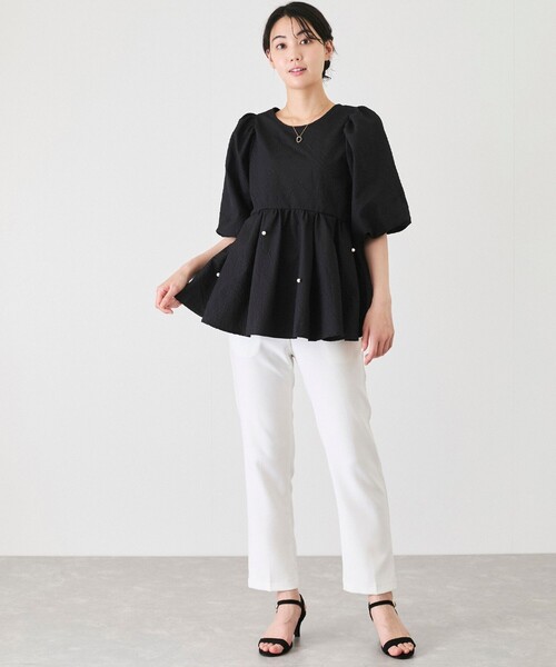 Jayro（ジャイロ）の「パール装飾ペプラムブラウス（シャツ/ブラウス・レディース・ホワイト系その他/ブラック・M）」の15枚目の写真