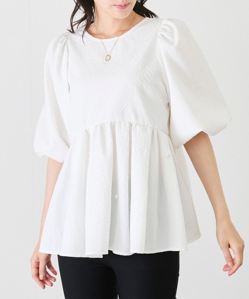 Jayro（ジャイロ）の「パール装飾ペプラムブラウス（シャツ/ブラウス・レディース・ホワイト系その他/ブラック・M）」の2枚目の写真