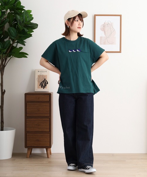 EMAGO ハリネズミかぎ編みロゴ刺繍ドルマンTシャツ（Tシャツ