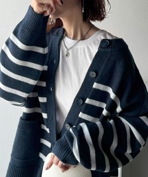 POPPY poppy ローゲージ ボーダーニット ブルー カーディガン m60467092214_1.jpg?1733788650