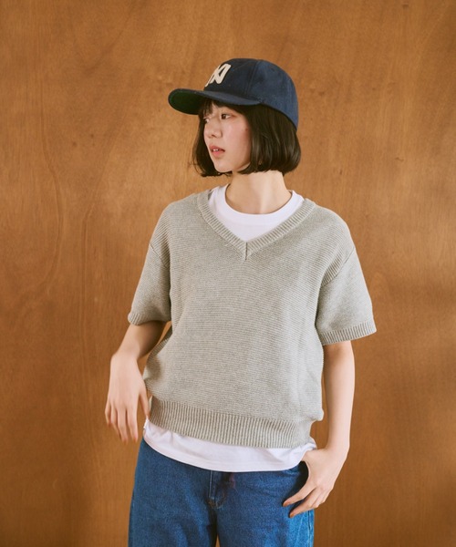 common gull products.(コモンガルプロダクツ)の「嗜む半袖ニット(ニット/セーター・レディース・レッド/杢グレー/イエロー・SMALL/MEDIUM/LARGE)」の2枚目の写真