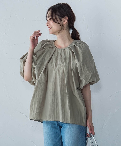 【一部店舗限定販売】ワッシャーボリュームスリーブブラウス≪手洗い可能≫ セール】【WEB限定】〈手洗い可能〉ボリュームスリーブデザイン