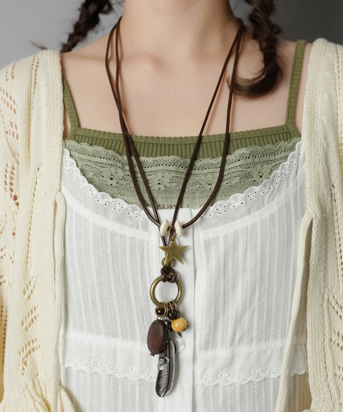 紐ネックレス/羽根/NEO森ガール/フェアリーグランジ（ネックレス