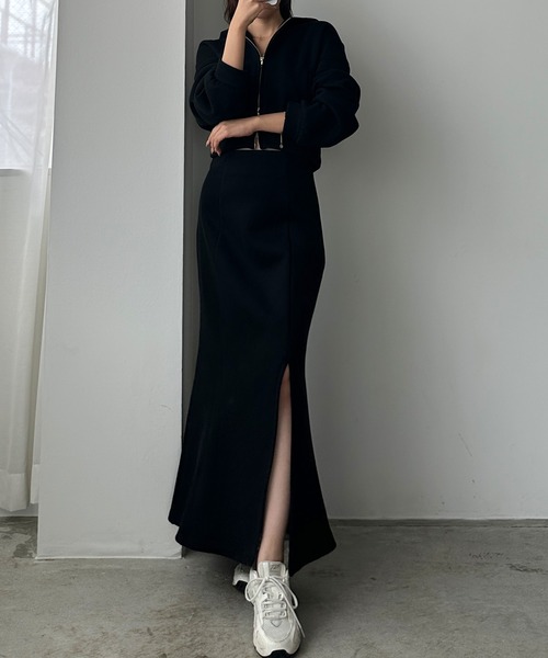 Louere（ルエレ）の「裏起毛スウェットショートパーカー+スリットマーメイドスカートSET[高身長サイズMT/低身長サイズS有り]（セットアップ・レディース・アイボリー/ブラック/杢グレー/ネイビー/チャコール・MEDIUM/SMALL/X-LARGE/LARGE/MT）」の21枚目の写真