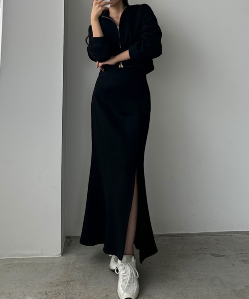 Louere（ルエレ）の「裏起毛スウェットショートパーカー+スリットマーメイドスカートSET[高身長サイズMT/低身長サイズS有り]（セットアップ・レディース・アイボリー/ブラック/杢グレー/ネイビー/チャコール・MEDIUM/SMALL/X-LARGE/LARGE/MT）」の19枚目の写真