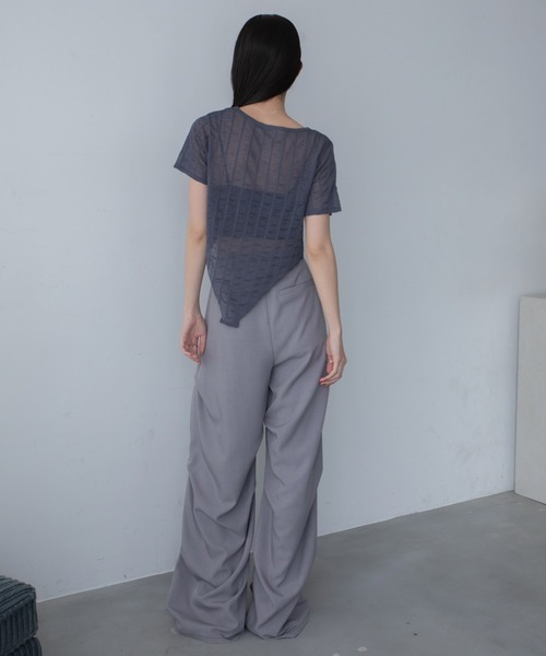 VACANCY（ヴァカンシー）の「フクレストライプシアートップス（Tシャツ/カットソー・レディース・ホワイト/チャコールグレー/ライトグリーン・FREE）」の5枚目の写真