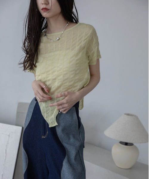 VACANCY（ヴァカンシー）の「フクレストライプシアートップス（Tシャツ/カットソー・レディース・ホワイト/チャコールグレー/ライトグリーン・FREE）」の19枚目の写真
