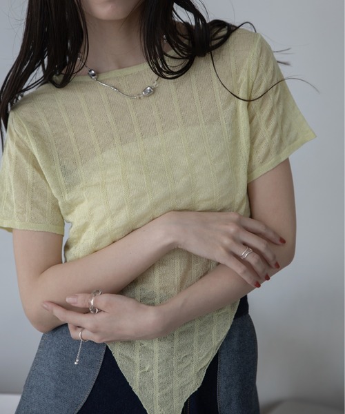 VACANCY（ヴァカンシー）の「フクレストライプシアートップス（Tシャツ/カットソー・レディース・ホワイト/チャコールグレー/ライトグリーン・FREE）」の17枚目の写真