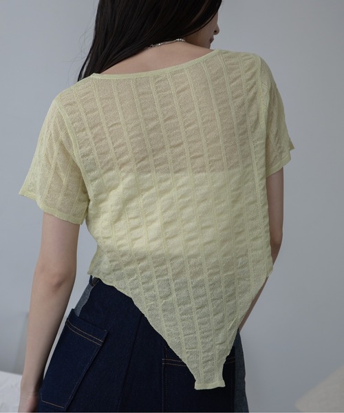 VACANCY（ヴァカンシー）の「フクレストライプシアートップス（Tシャツ/カットソー・レディース・ホワイト/チャコールグレー/ライトグリーン・FREE）」の16枚目の写真