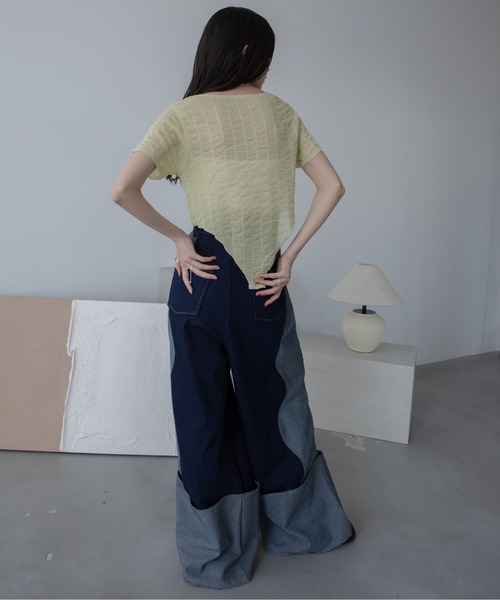 VACANCY（ヴァカンシー）の「フクレストライプシアートップス（Tシャツ/カットソー・レディース・ホワイト/チャコールグレー/ライトグリーン・FREE）」の15枚目の写真