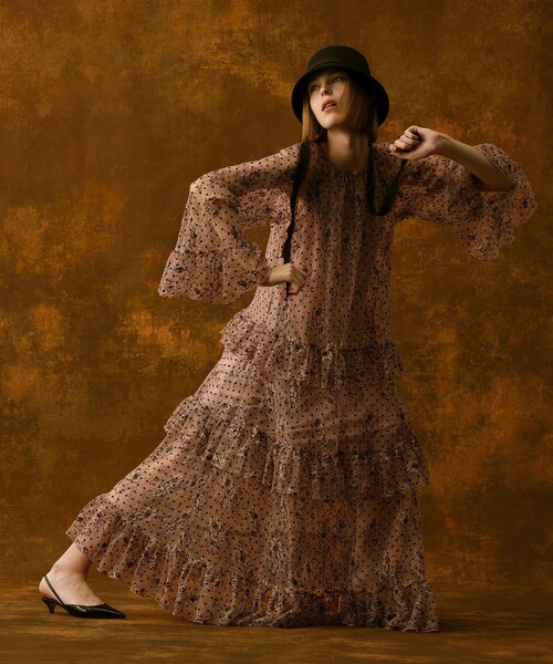 セール】【LOULOU WILLOUGHBY】フロッキードットレースワンピース