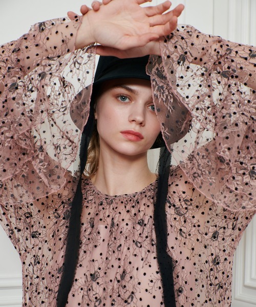 セール】【LOULOU WILLOUGHBY】フロッキードットレースワンピース