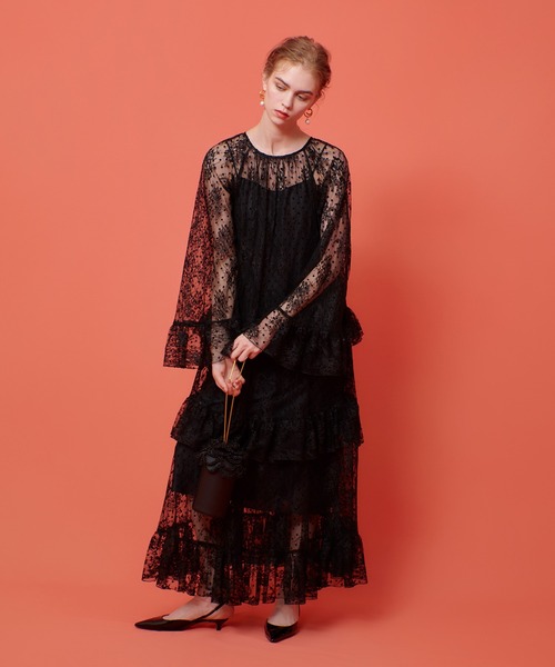 セール】【LOULOU WILLOUGHBY】フロッキードットレースワンピース