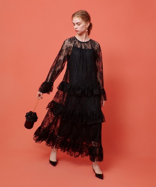 LOULOU WILLOUGHBY】フロッキードットレースワンピース（ワンピース