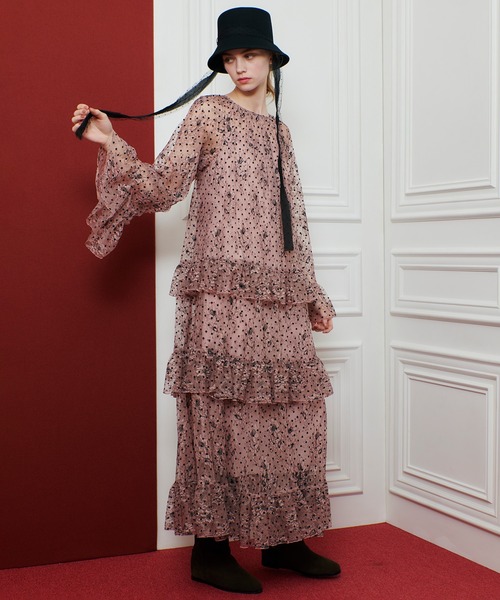 セール】【LOULOU WILLOUGHBY】フロッキードットレースワンピース