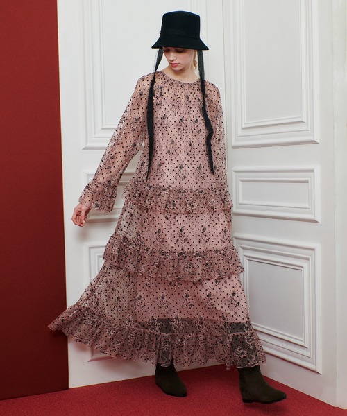セール】【LOULOU WILLOUGHBY】フロッキードットレースワンピース