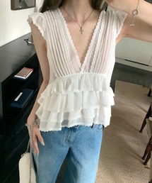 gossip！ロサンゼルス（ゴシップロサンゼルス）の「ロマンティックシアーVネックブラウス（シャツ/ブラウス）」