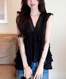 ロマンティックシアーVネックブラウス
