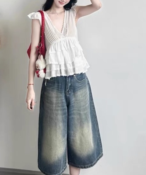 gossip!ロサンゼルス(ゴシップロサンゼルス)の「ロマンティックシアーVネックブラウス(シャツ/ブラウス・レディース・ホワイト/グレー/ブラック・FREE)」の8枚目の写真