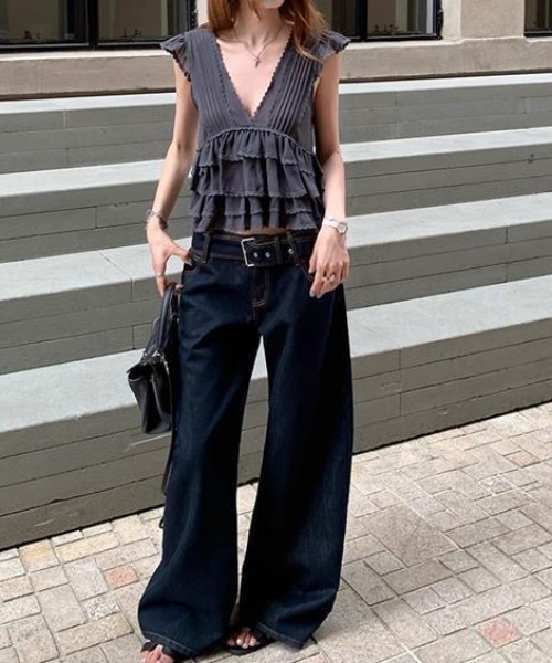 gossip!ロサンゼルス(ゴシップロサンゼルス)の「ロマンティックシアーVネックブラウス(シャツ/ブラウス・レディース・ホワイト/グレー/ブラック・FREE)」の18枚目の写真