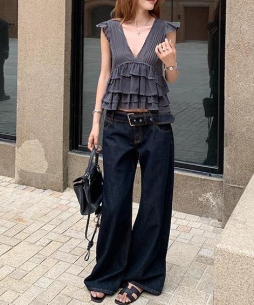 gossip!ロサンゼルス(ゴシップロサンゼルス)の「ロマンティックシアーVネックブラウス(シャツ/ブラウス・レディース・ホワイト/グレー/ブラック・FREE)」の19枚目の写真