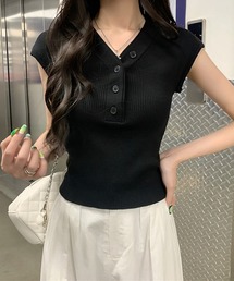 Girly Doll（ガーリードール）の「フレンチスリーブVヘンリーネックニット（ニット/セーター）」