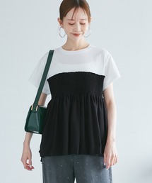 シャーリングドッキングハーフスリーブカットソー