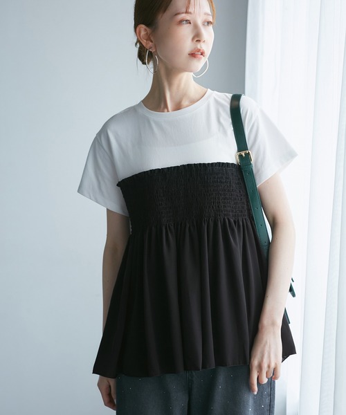 ROPE' PICNIC（ロペピクニック）の「シャーリングビスチェ風ドッキングカットソー（Tシャツ/カットソー・レディース・ホワイト/ブラック系その他/ベージュ系その他・38）」の6枚目の写真