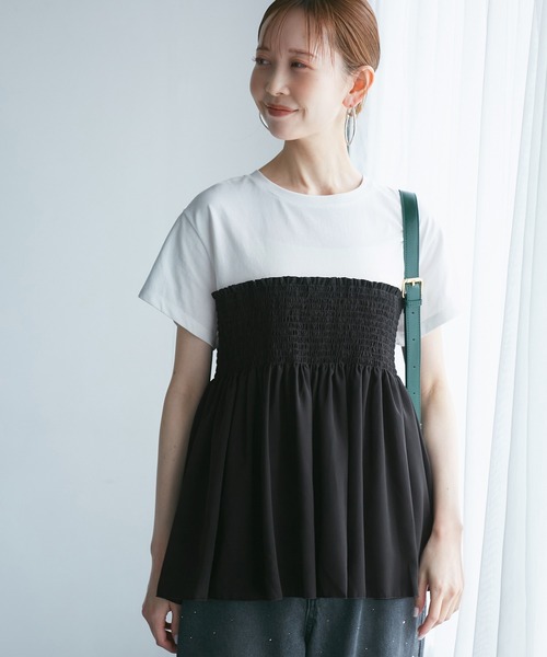 ROPE' PICNIC（ロペピクニック）の「シャーリングビスチェ風ドッキングカットソー（Tシャツ/カットソー・レディース・ホワイト/ブラック系その他/ベージュ系その他・38）」の7枚目の写真