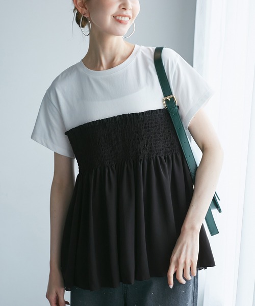 ROPE' PICNIC（ロペピクニック）の「シャーリングビスチェ風ドッキングカットソー（Tシャツ/カットソー・レディース・ホワイト/ブラック系その他/ベージュ系その他・38）」の8枚目の写真