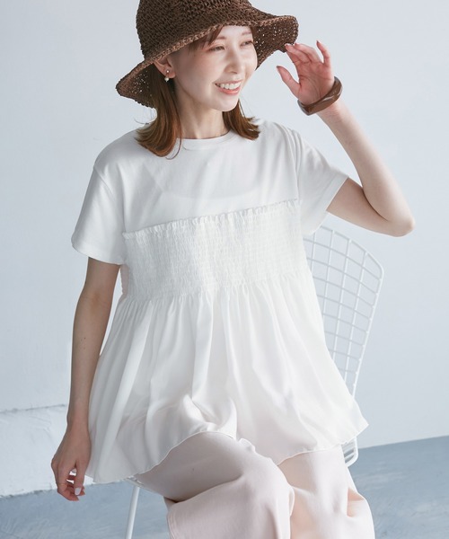 ROPE' PICNIC（ロペピクニック）の「シャーリングビスチェ風ドッキングカットソー（Tシャツ/カットソー・レディース・ホワイト/ブラック系その他/ベージュ系その他・38）」の13枚目の写真