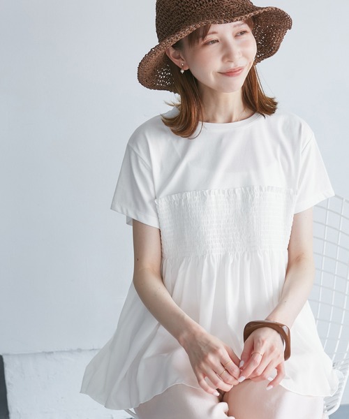 ROPE' PICNIC（ロペピクニック）の「シャーリングビスチェ風ドッキングカットソー（Tシャツ/カットソー・レディース・ホワイト/ブラック系その他/ベージュ系その他・38）」の14枚目の写真