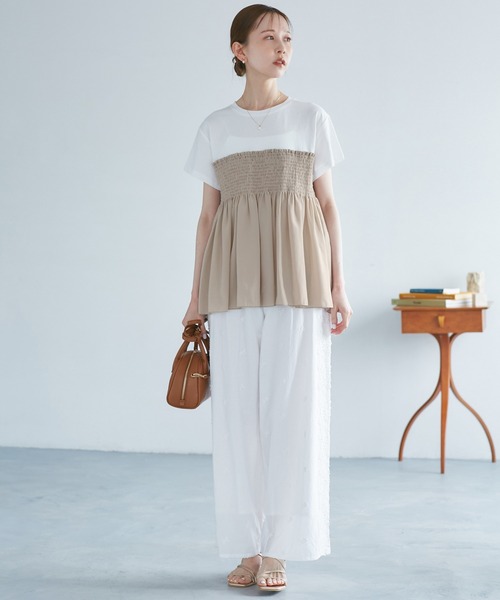 ROPE' PICNIC（ロペピクニック）の「シャーリングビスチェ風ドッキングカットソー（Tシャツ/カットソー・レディース・ホワイト/ブラック系その他/ベージュ系その他・38）」の15枚目の写真